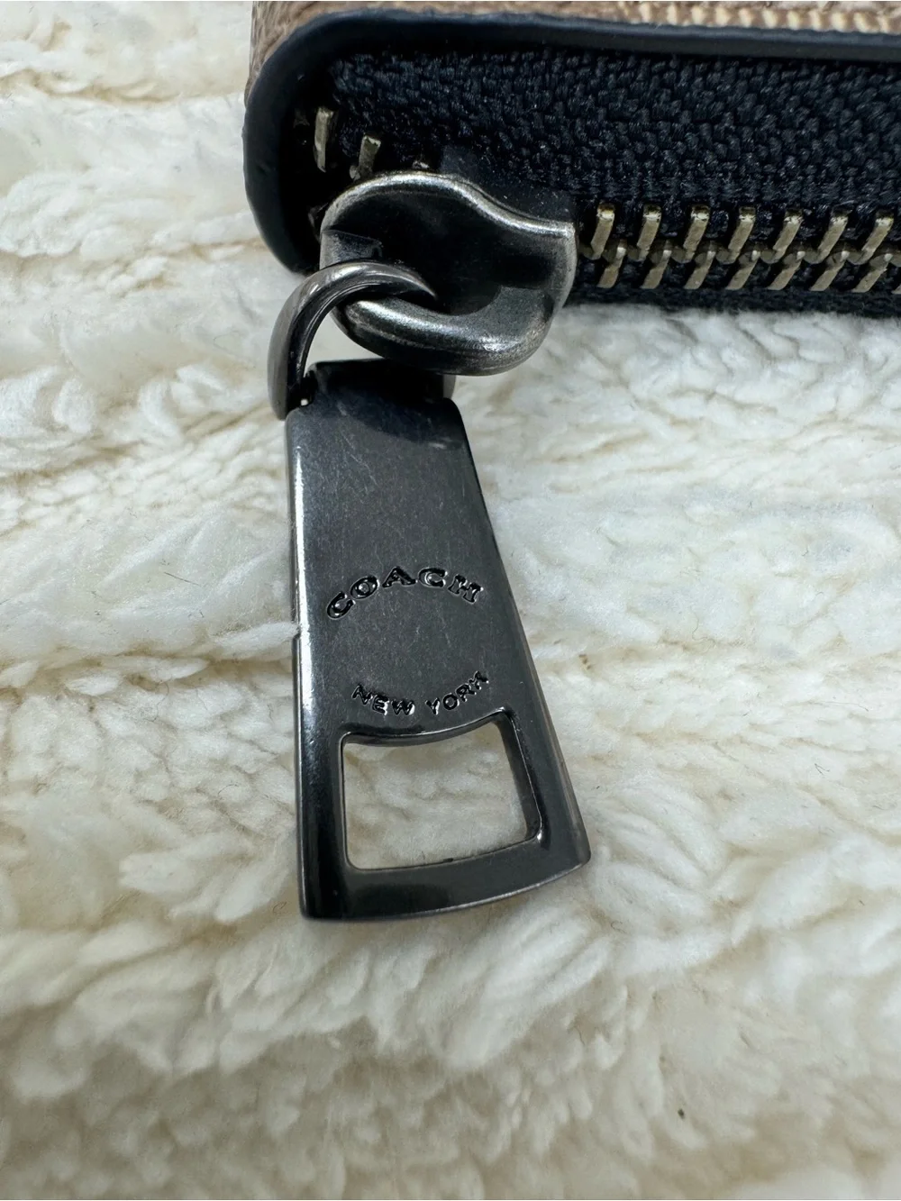 NWT Coach Brown Khaki Signature Canvas Wallet with Black Trim